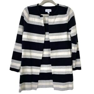 ELLE Striped Oversized Cardigan Sweater Black Gray White